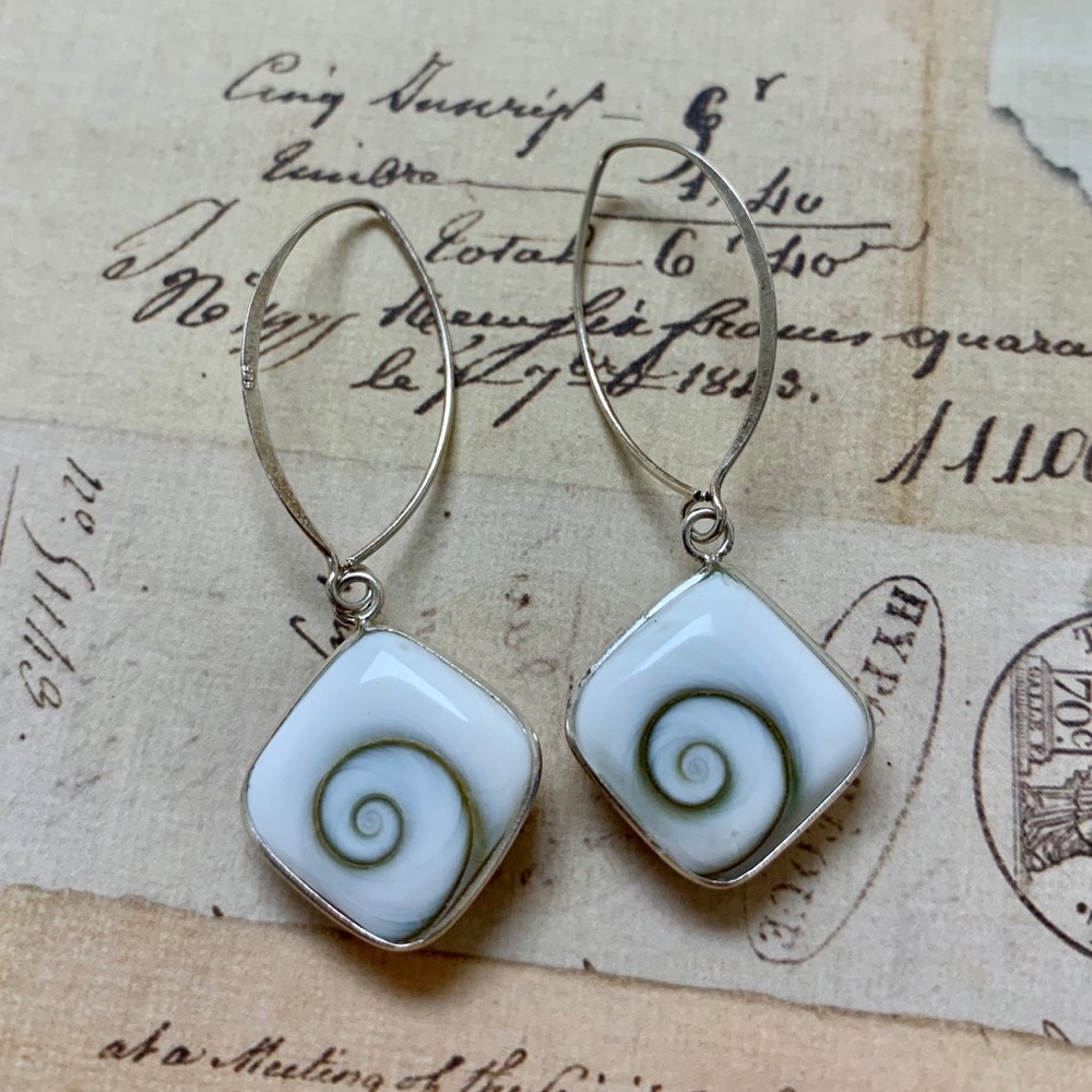 Sterling Silver White Shiva Shell Eye Earrings